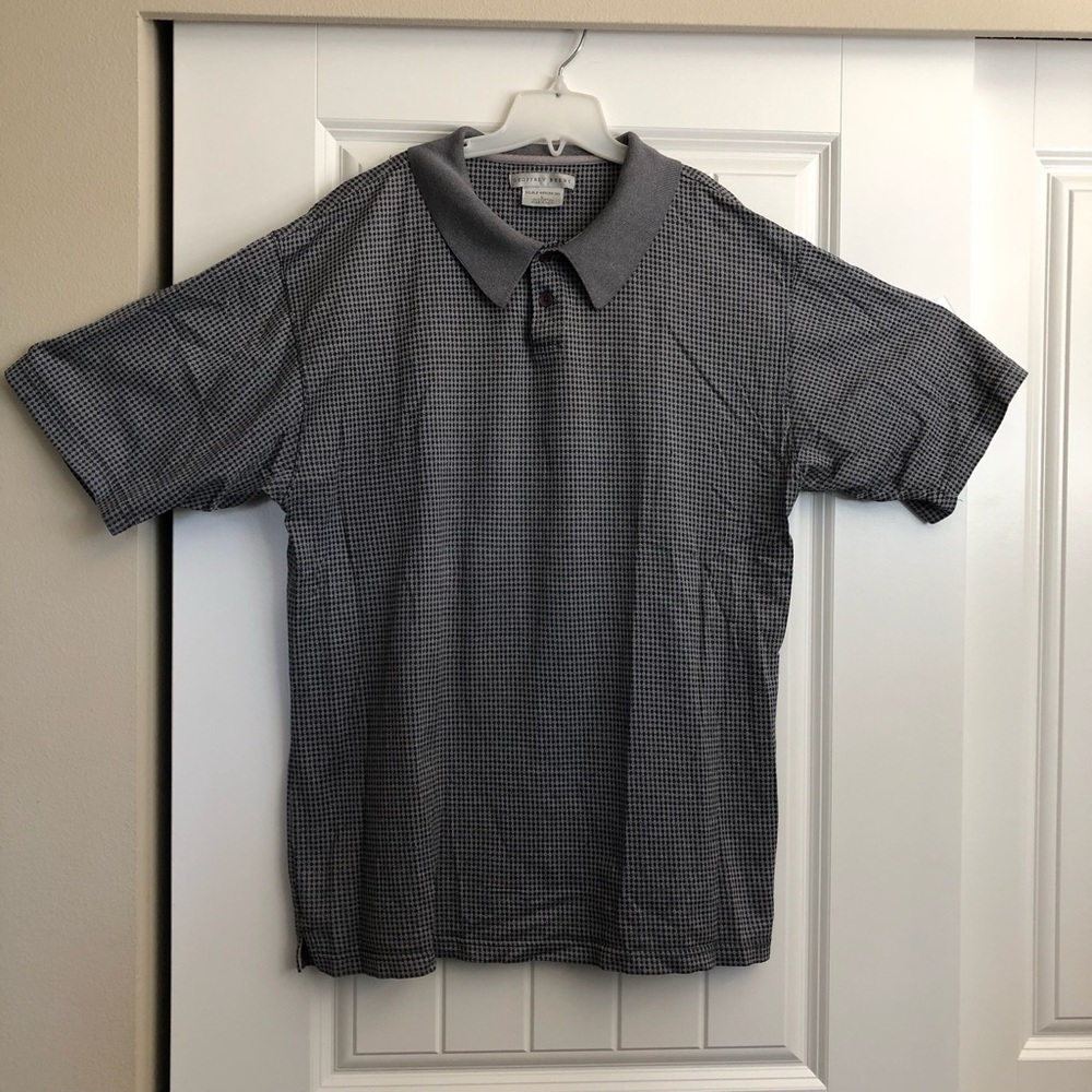 Geoffrey Beene Gray Checked Short Sleeve Polo Short Sleeve Shirt Mens Size Large